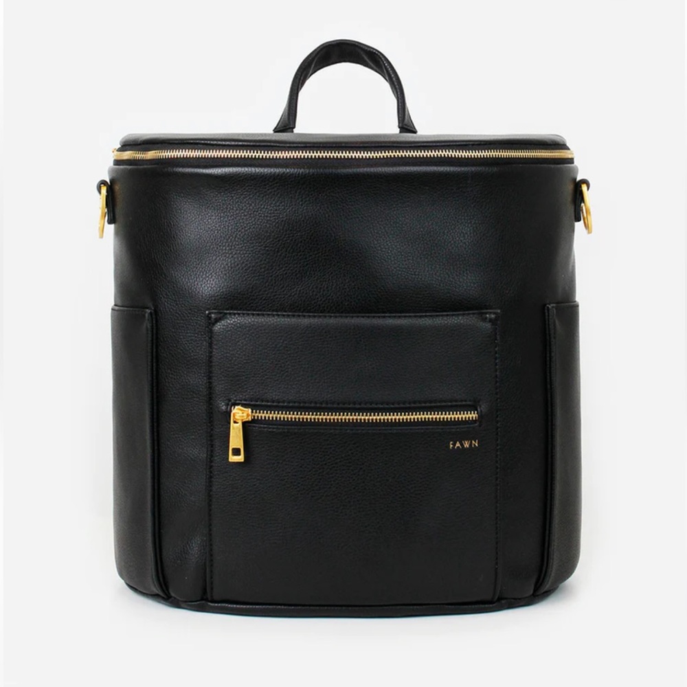 FAWN DESIGN THE ORIGINAL DIAPER BAG in Black with gold hardware. EUC